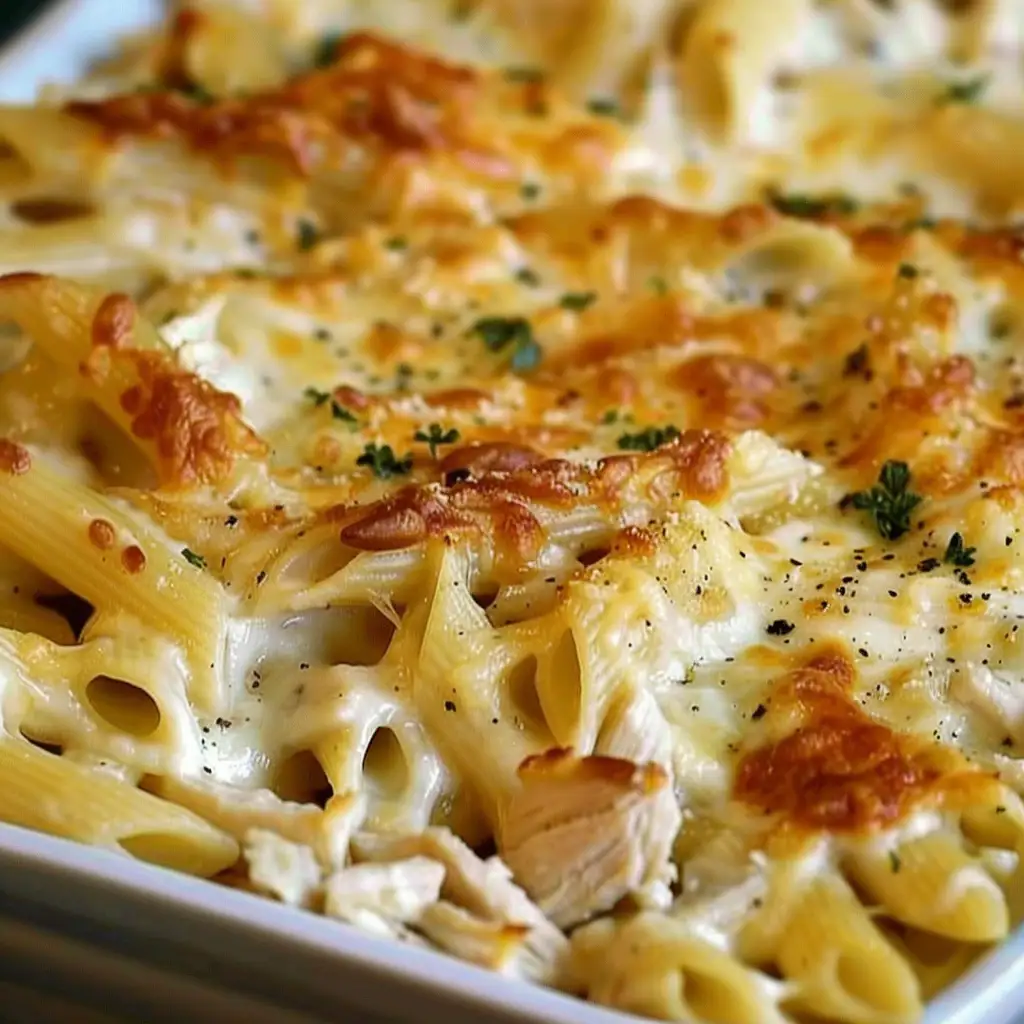 Oven-Baked Cheesy Chicken Alfredo Bake – Creamy, Dreamy Comfort Food 🍗🧀✨